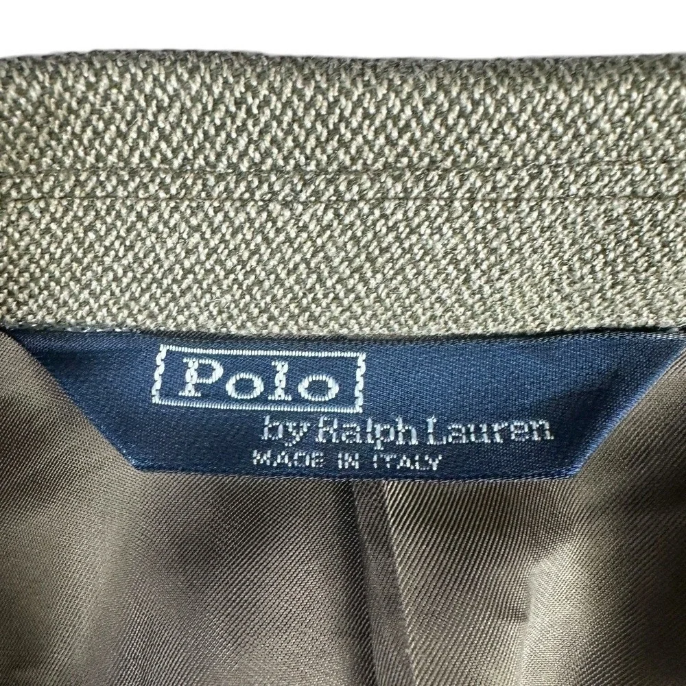 Vintage Polo Ralph Lauren Blue Label Silk‎ Wool Blazer Tan Italy 44L Sport Coat